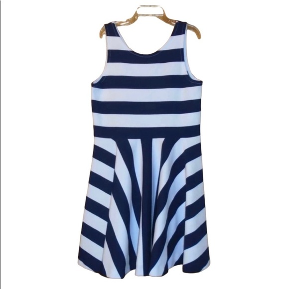 ELLA MOSS NAVY BLUE & WHITE STRIPED KNIT DRESS SIZE MEDIUM - Picture 1 of 4